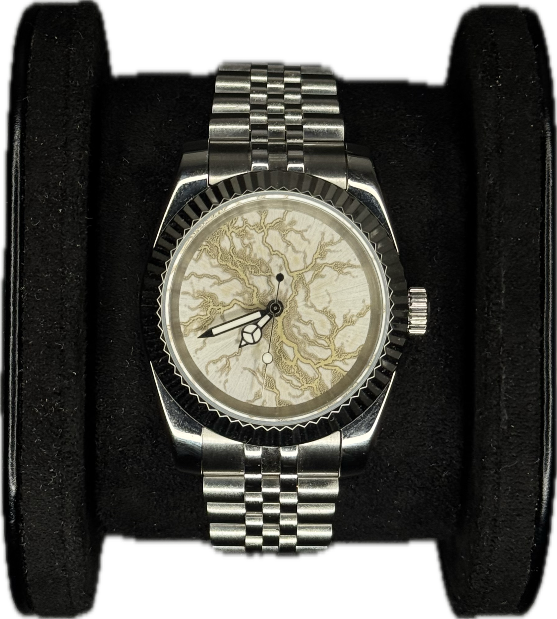 Silver watch with a unique face