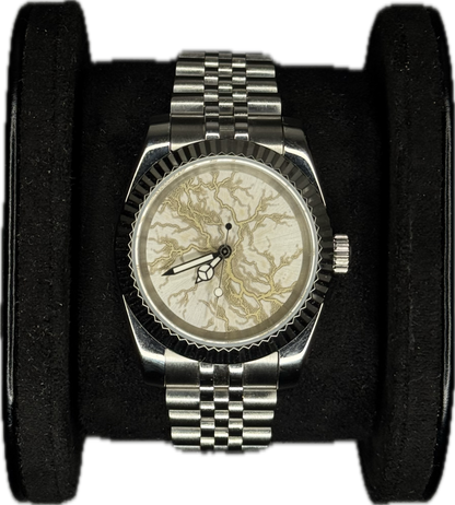 Silver watch with a unique face